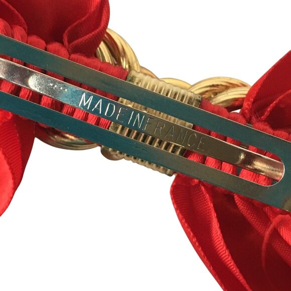 Oversized Red Satin Bow Golden Knot Hair Clip Vintage 80s Accessory Headwear Hea - Picture 4 of 5